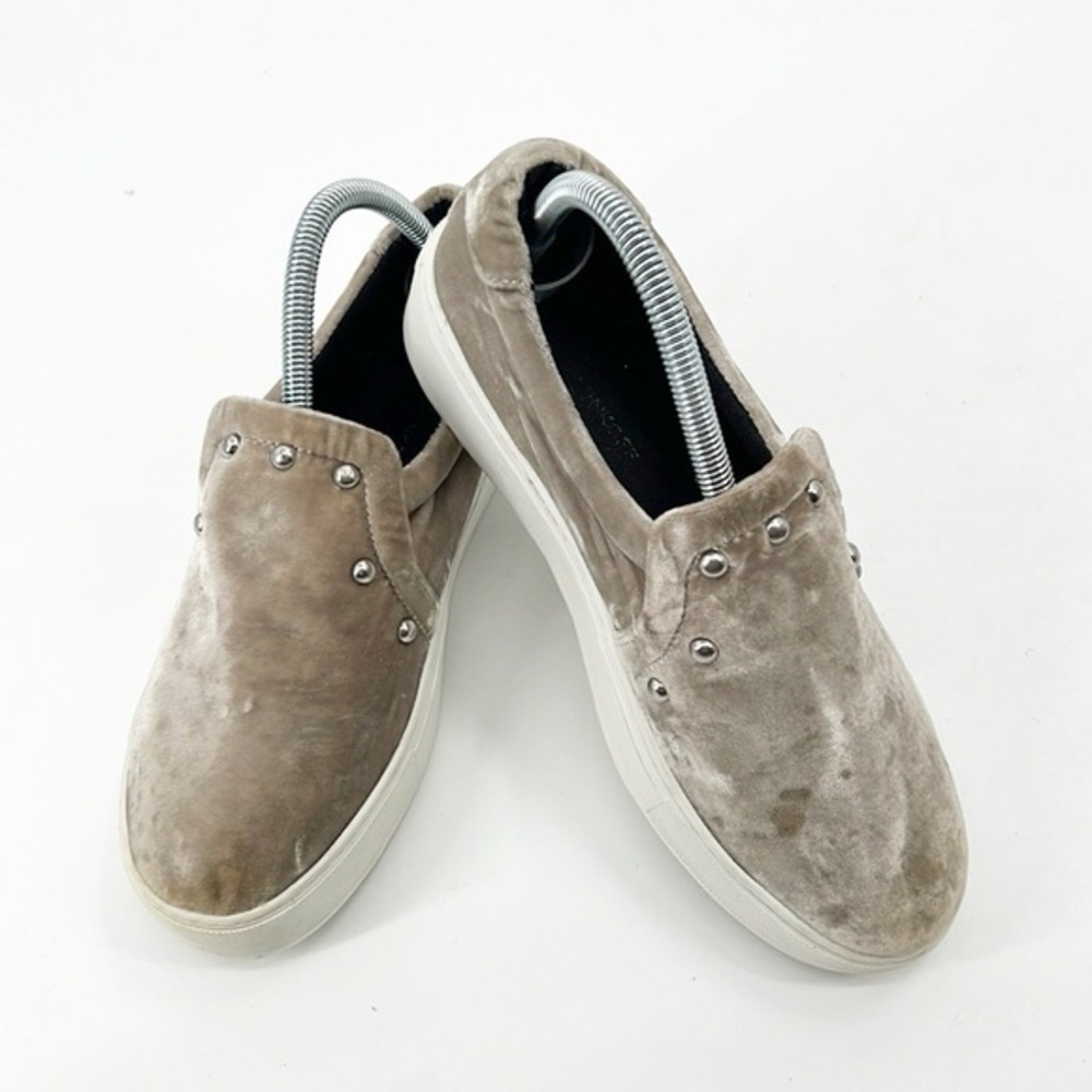 Rebecca Minkoff Studded Platform Sneaker Velvet Neutral Griege size 7.5 Gray